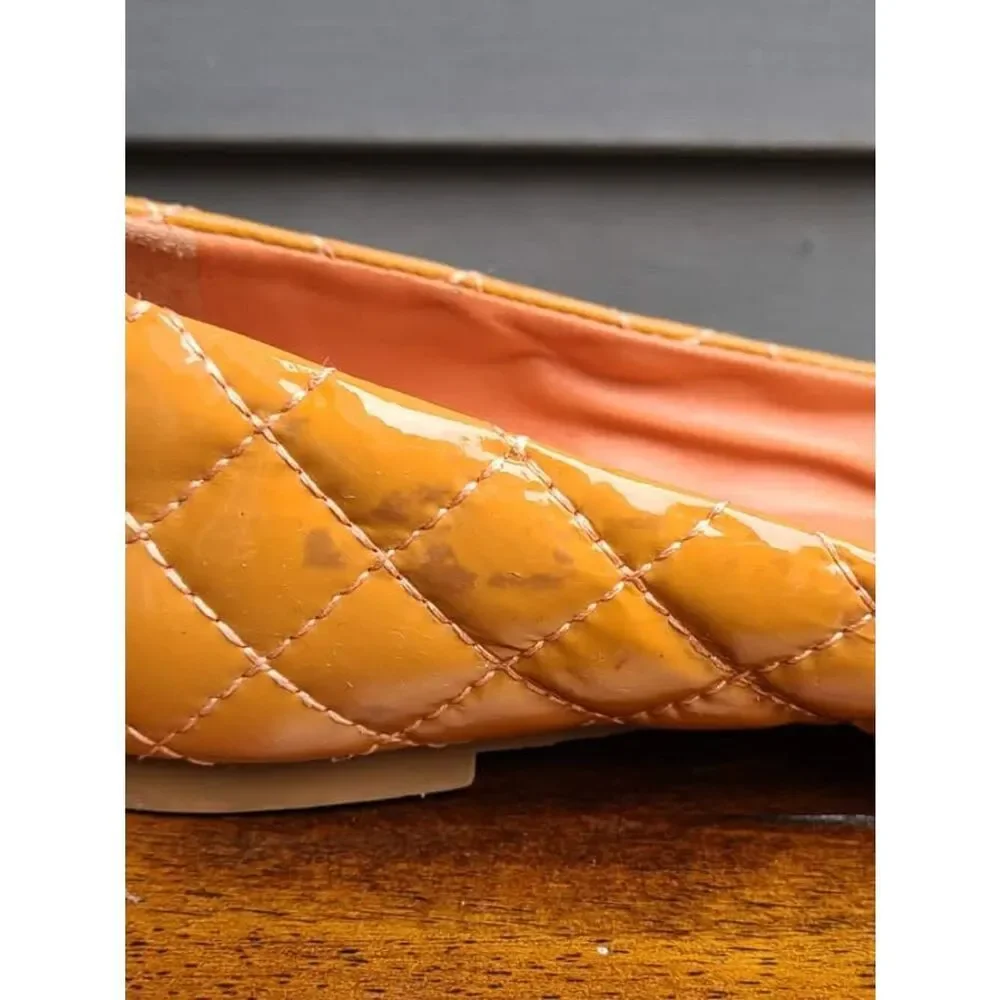 Tory Burch Reva Peach Quilted Patent Leather Flats size 7 NWT stained